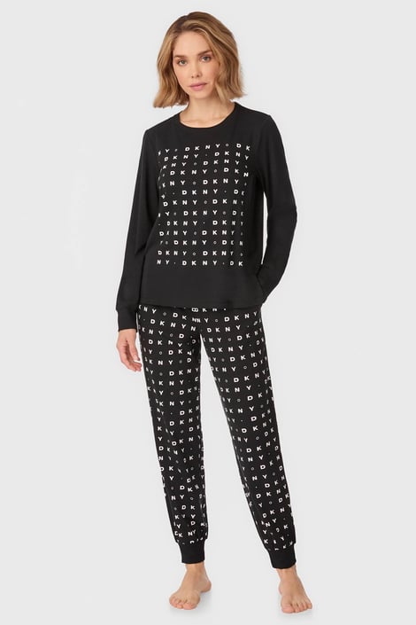 Dámske pyžamo DKNY Loew Key Festive II s dlhými nohavicami čierna-biela