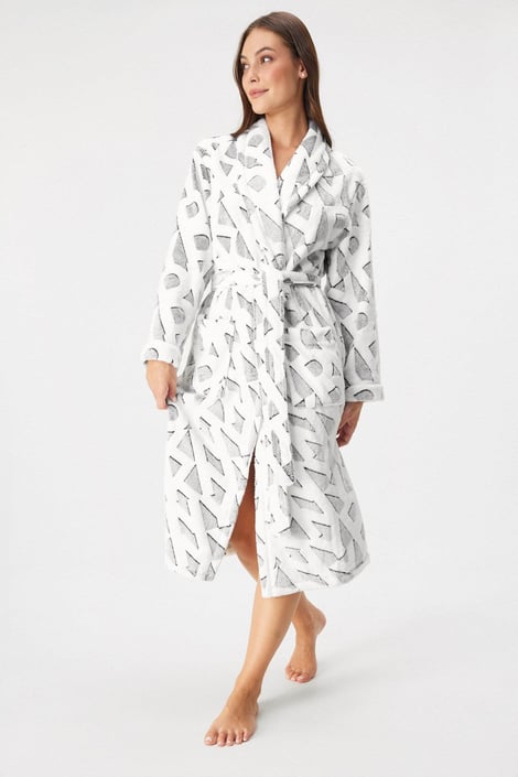 Warme damesbadjas DKNY Signature Robe II lang wit-grijs