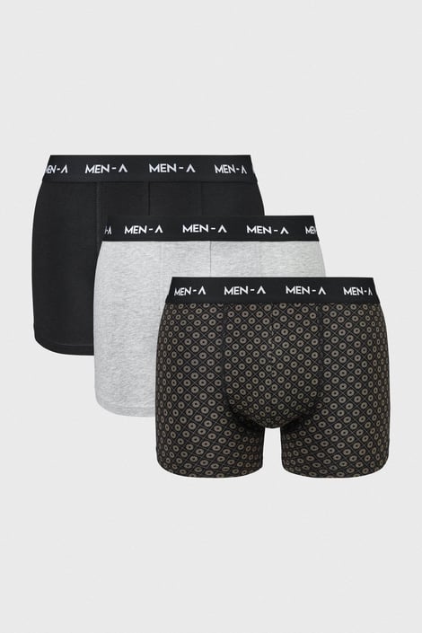 3PACK Bavlněné boxerky MEN-A Elio černá-tmavě šedá