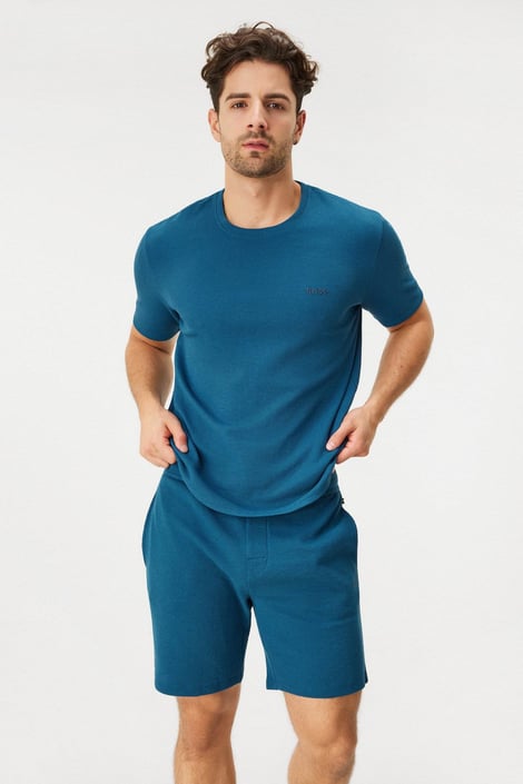 Tricou din bumbac pentru bărbați BOSS Waffle albastru închis
