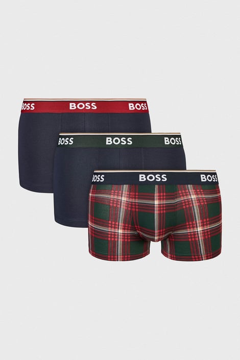 3PACK Βαμβακερό μποξεράκι BOSS Power Desig μπλε μαρέν-πράσινο πεύκου-κόκκινο