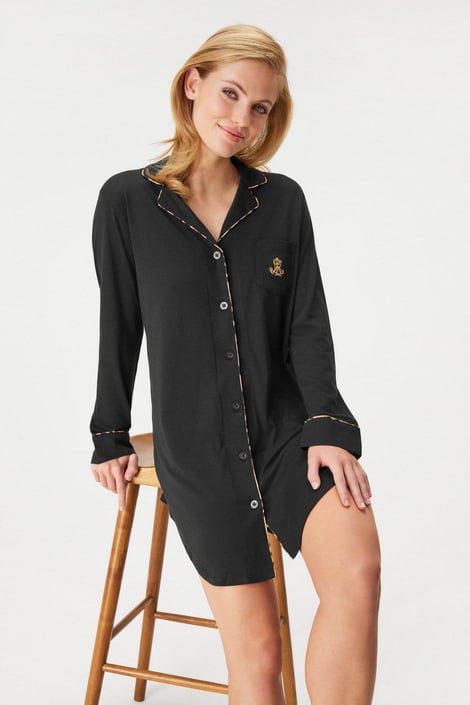 Ženska pamučna spavaćica Ralph Lauren Classic kratka crna