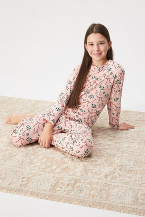 Pijama din bumbac pentru fete Bow cu pantaloni lungi