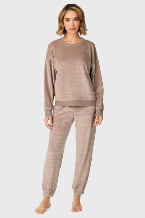 Dámske pyžamo DKNY Luxe Lounging s dlhými nohavicami piesková
