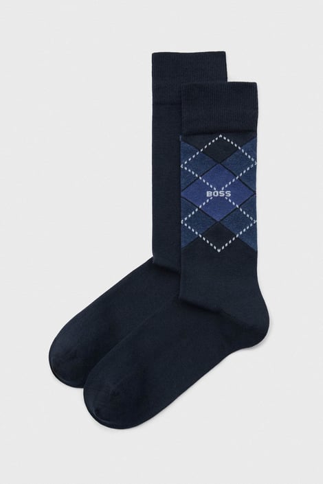 2PACK Pamučne čarape HUGO BOSS Argyle visoke mornarskoplava-čelično plava