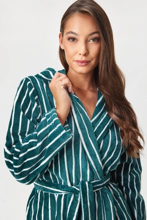 Ζεστή ρόμπα Moreno Stripe μακριά με κουκούλα