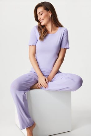 Dámské bavlněné pyžamo Pointelle s dlouhými nohavicemi