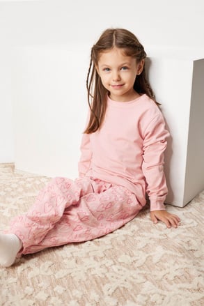 Pijama de bumbac pentru fete Hearts lungă