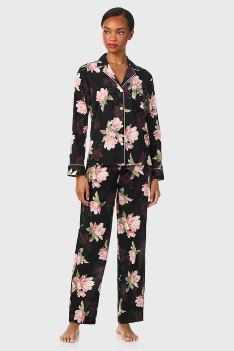 Pyžamo Ralph Lauren Woven Lawn Notch Collar dlouhé