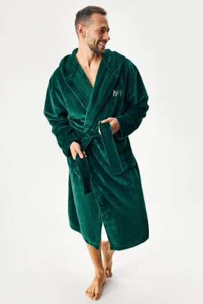 Warmer Bademantel Louie lang mit Kapuze