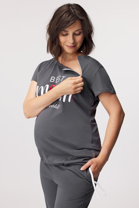Pijama Best mom, sarcină şi alăptare, gri | Astratex.ro