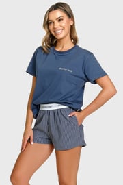 Дамска памучна дамска пижама Zora Stripe с къс крачол