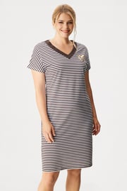 Cămașă de noapte de bumbac Flora Stripe plus size scurtă