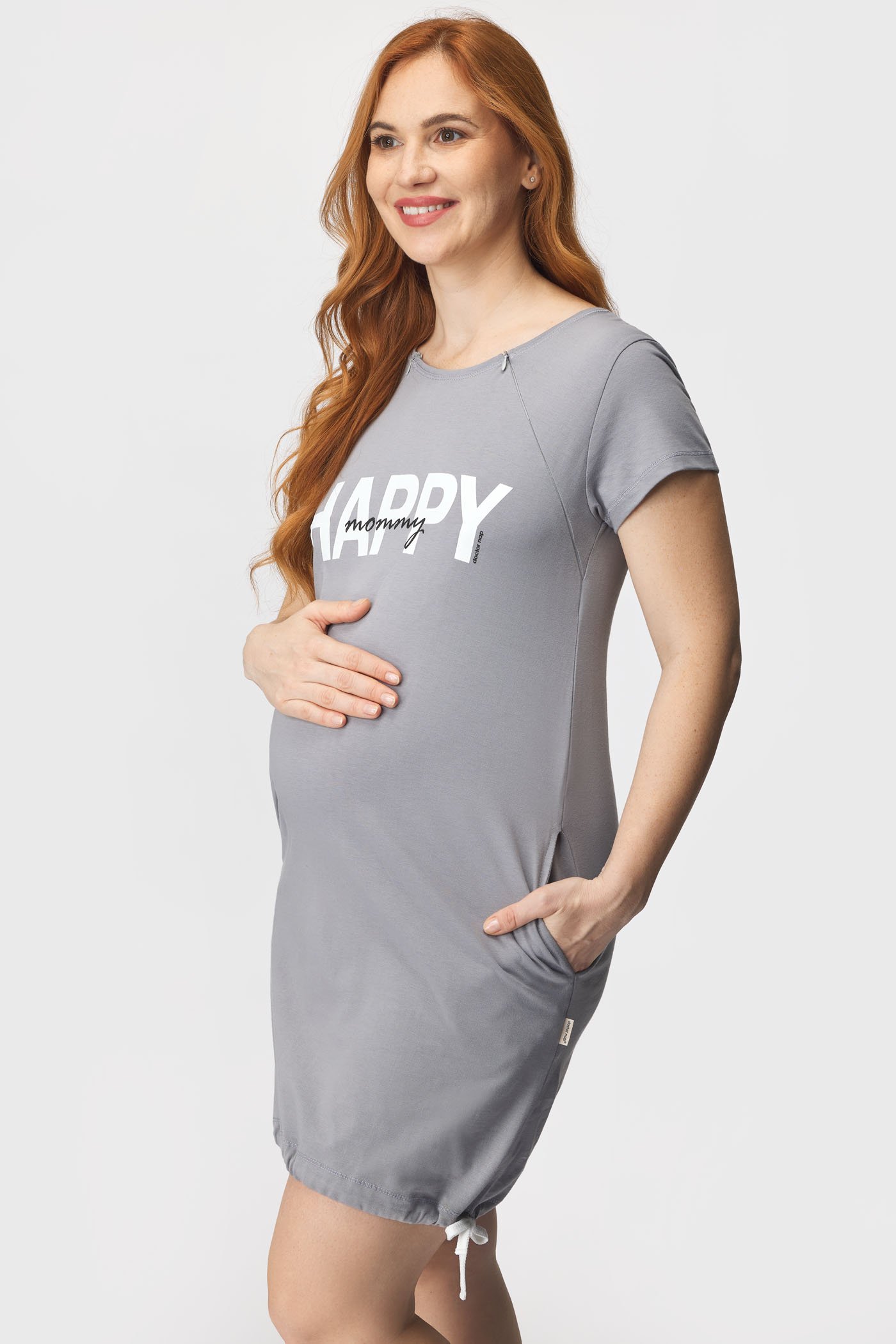 Schwangerschafts- und Still-Nachthemd Happy Mommy Grau | Astratex.de