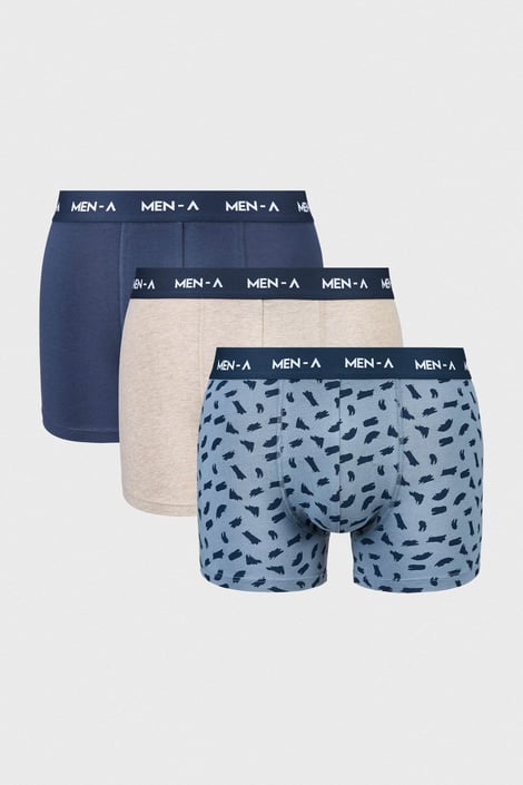 3PACK Bavlněné boxerky MEN-A Elio šedá-modrá