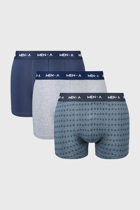 3PACK памучни боксерки MEN-A Elio синьо-тъмносиво