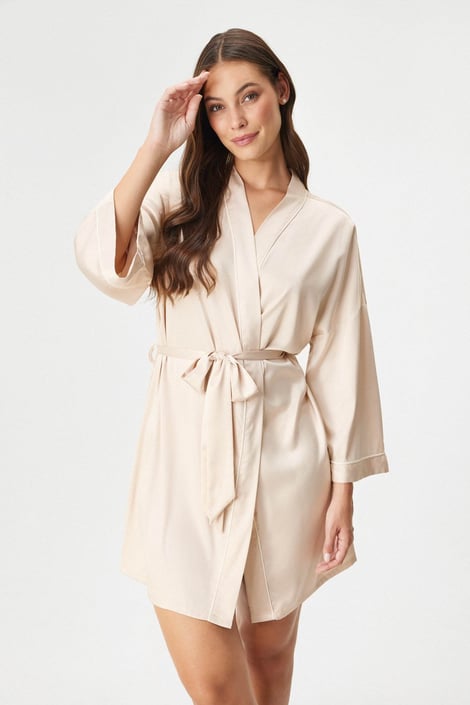 Damen-Satin-Bademantel Satine Pure camelbruin