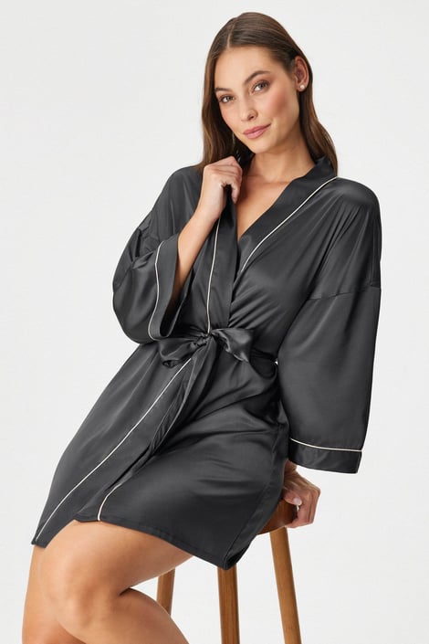 Damen-Satin-Bademantel Satine Pure Schwarz