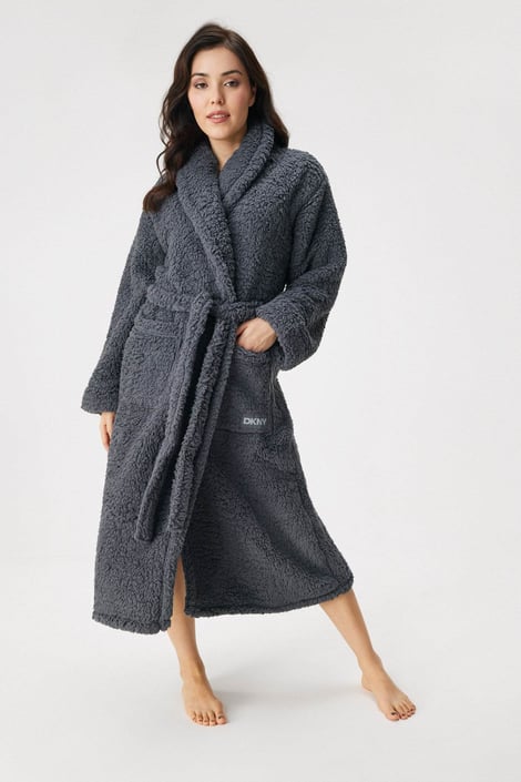 Ζεστή ρόμπα DKNY Chill as Can Be μακριά σκούρο γκρι