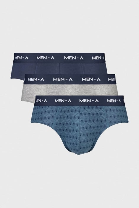 3PACK Bavlněné slipy MEN-A Cain modrá-tmavě šedá