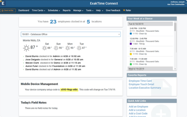 Exaktime dashboard