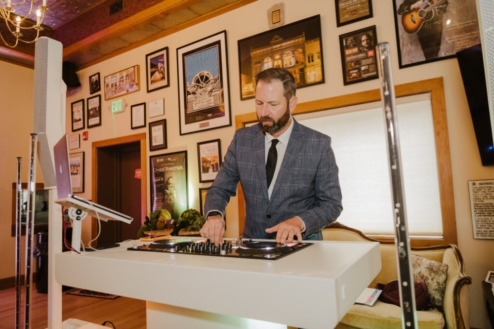 Couple celebrating at their Firefly Entertainment wedding reception