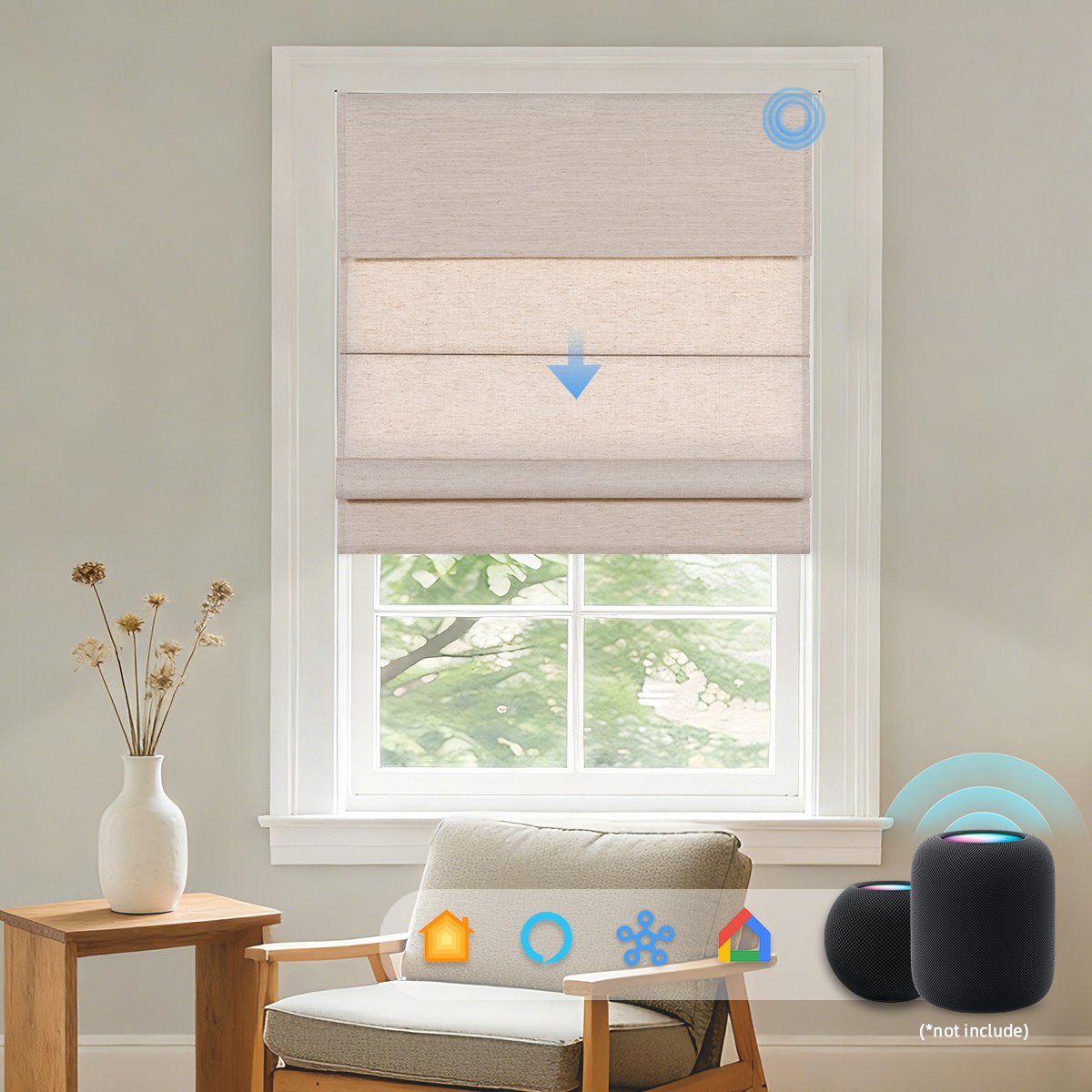 Motorized Linen Fabric Roman Shades