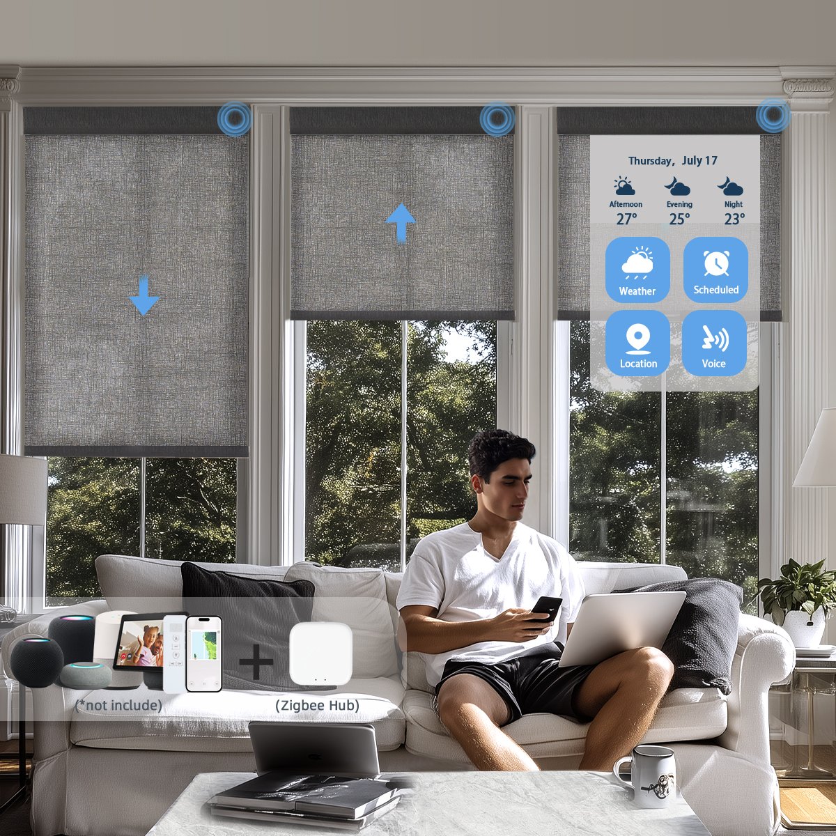 A-OK Motorized Light Filtering Roller Shades