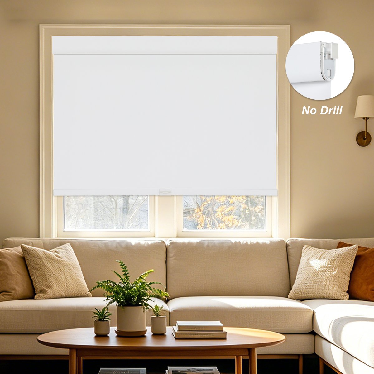 No Drill No Tools Plain Fabric Blackout Roller Shades