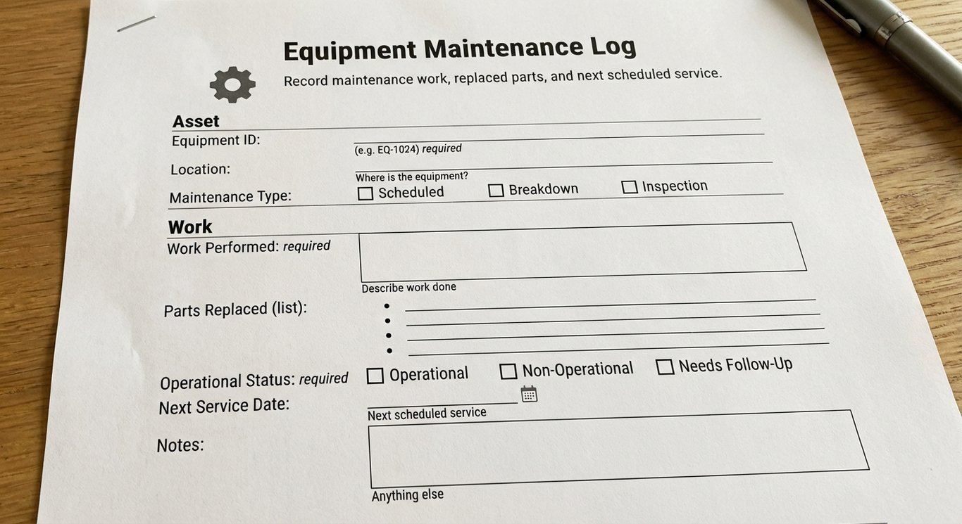 Equipment Maintenance Log