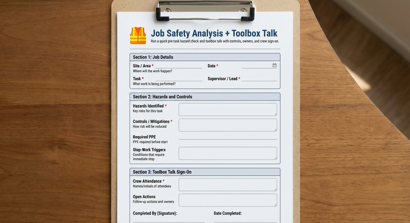 Job Safety Analysis + Toolbox Talk