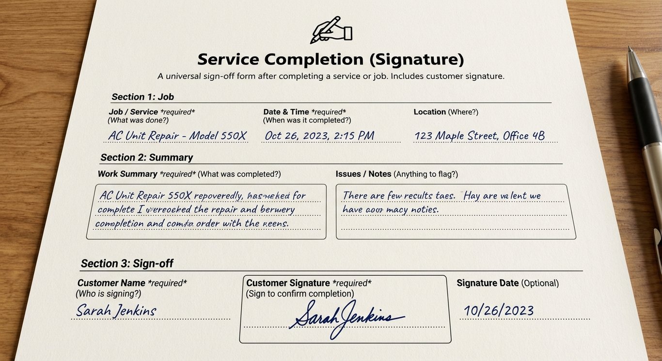 Service Completion (Signature)