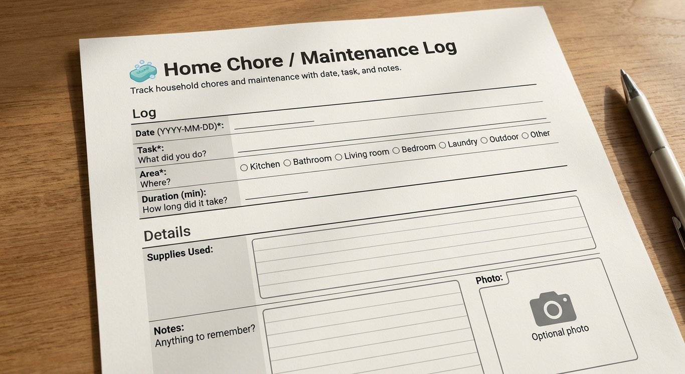 Home Chore / Maintenance Log