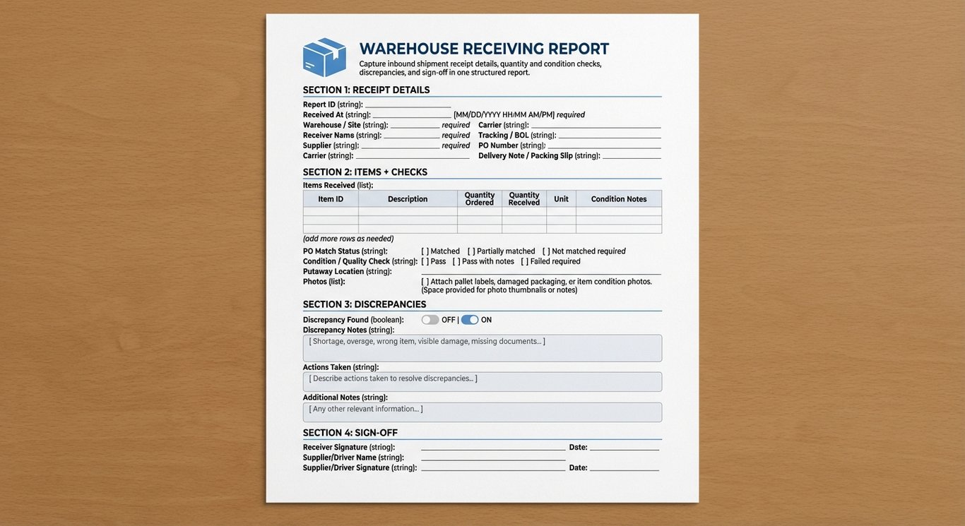 Warehouse Receiving Report