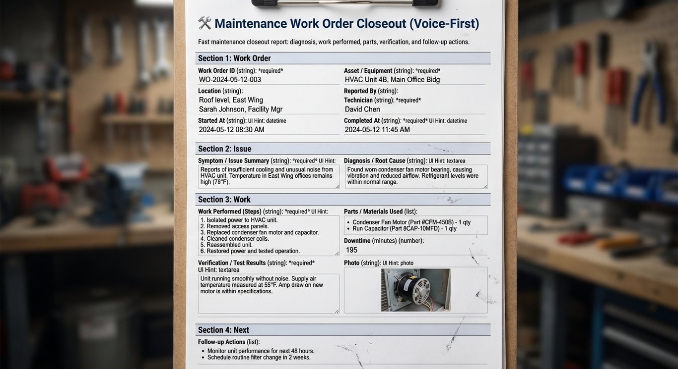 Maintenance Work Order Closeout (Voice-First)