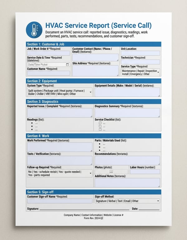 HVAC Service Report - Voice to Structured