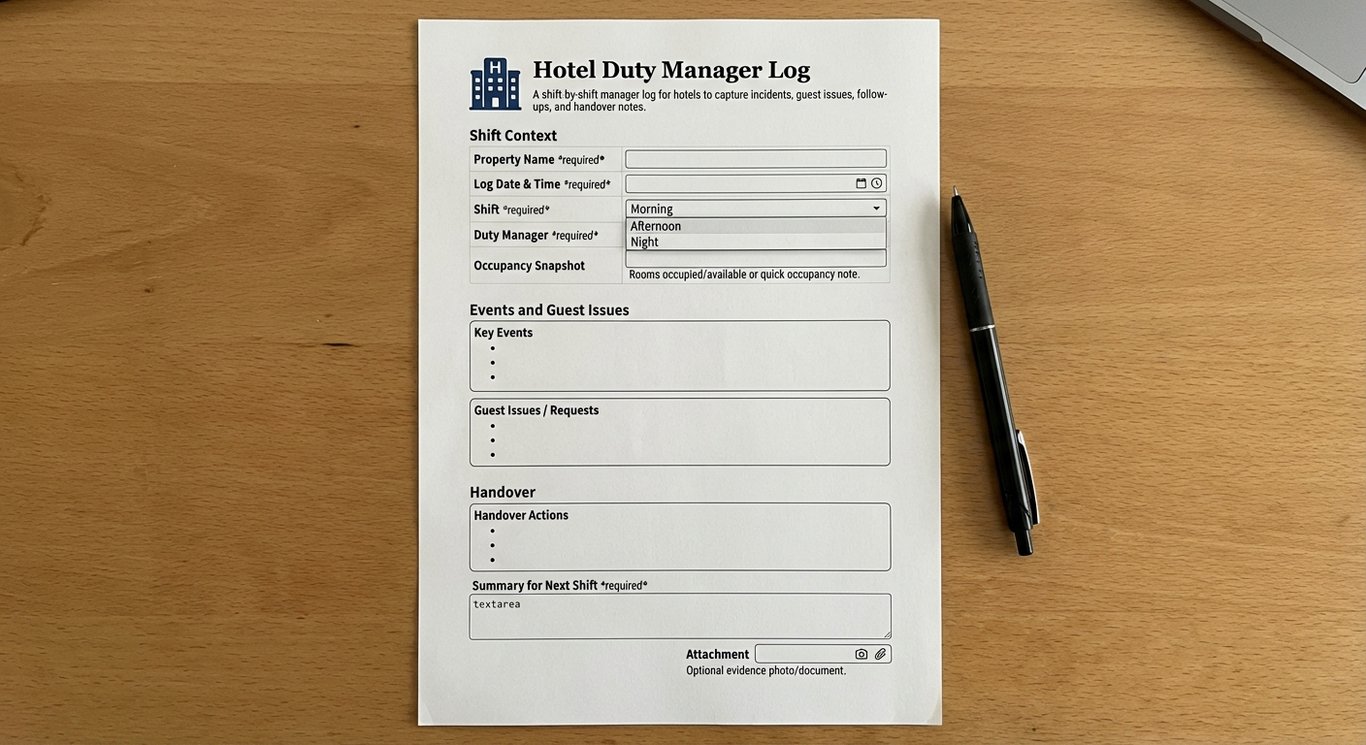Hotel Duty Manager Log