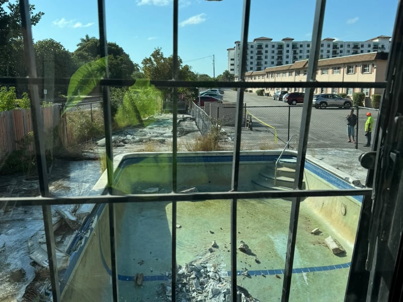 Community swimming pool in Boca Raton before demolition and removal, 2025