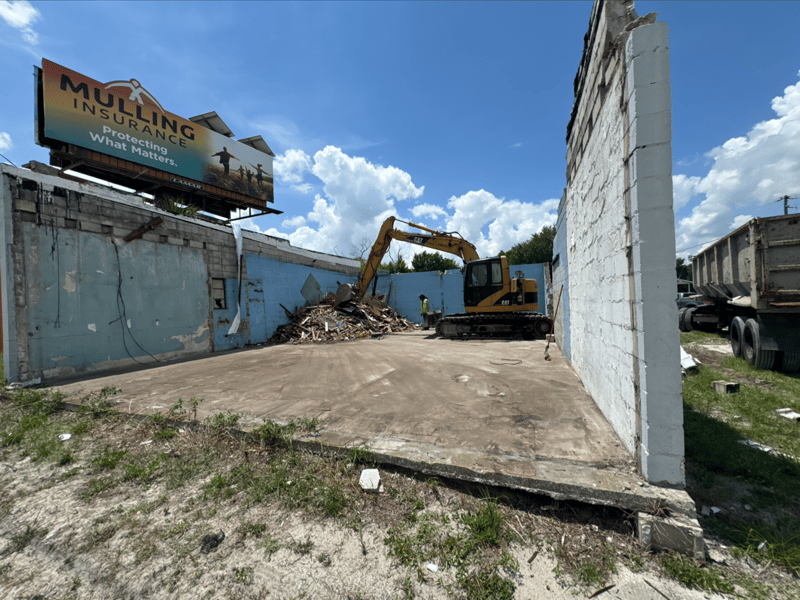 Commercial warehouse demolition underway in Auburndale, FL, 2024