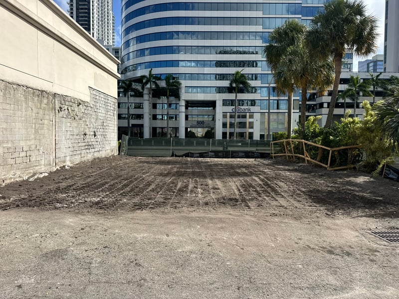 Cleared commercial site after full building demolition in Fort Lauderdale, 2025