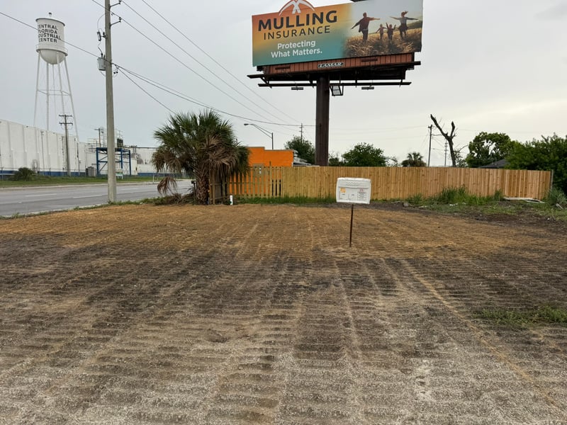 Cleared warehouse site after demolition in Auburndale, FL, 2024