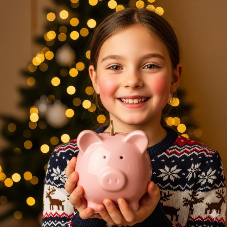 Niña feliz con alcancía