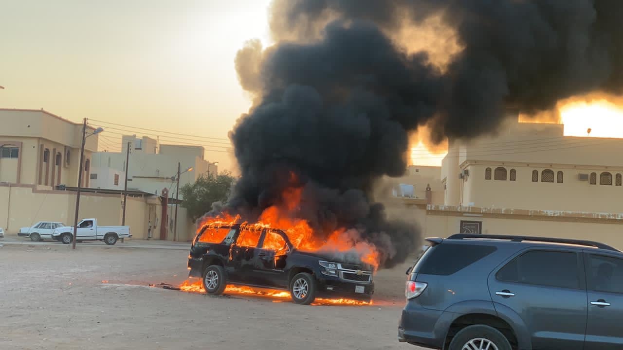 ?الفيديو.. اندلاع حريق بسيارة حديثة