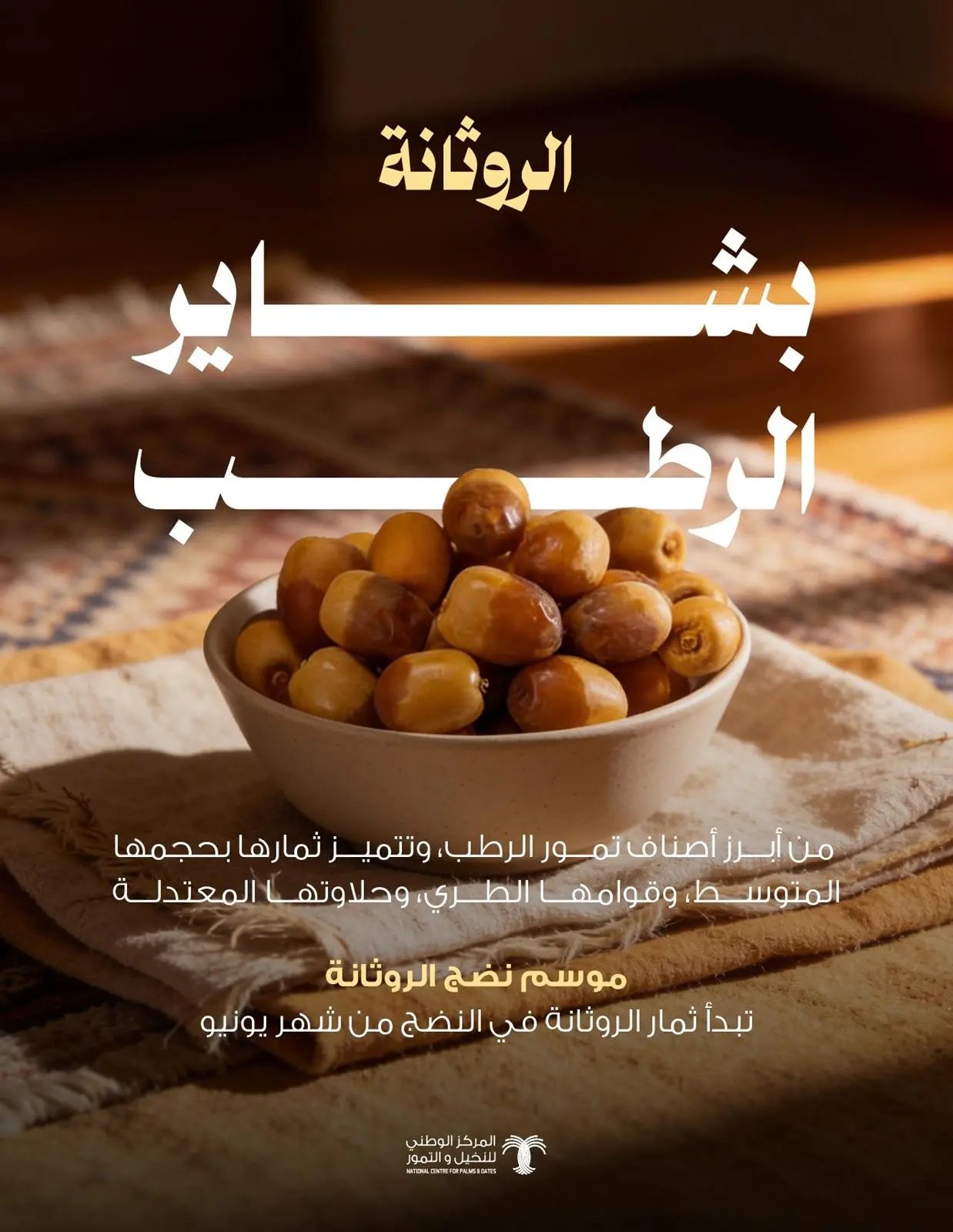 "النخيل والتمور": الروثانة تتصدر أسواق الرطب وتحظى بإقبال واسع في المملكة. صنف الروثانة يتصدر أسواق الرطب السعودية بفضل قوامه الطري وحلاوته المعتدلة، ما جعله من أكثر الأصناف طلبًا لدى المستهلكين.. موسم حصاد الرطب أسهم في تنشيط حركة البيع وزيادة الإقبال على التمور المحلية، بما يدعم تسويق منتجات المزارعين ويرفع القيمة السوقية للتمور.. حملة "بشاير الرطب" تعرف المستهلكين بمواسم الأصناف ومناطق إنتاجها بهدف تعزيز استهلاك التمور السعودية ودعم النشاط التجاري في أسواق التمور 