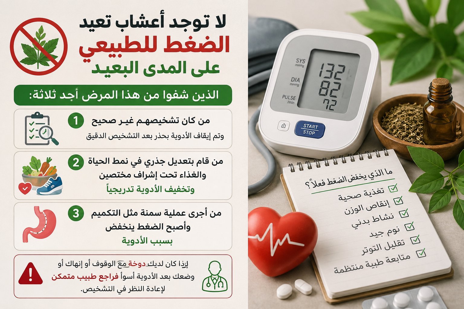 استشاري قلب يحذر: الأعشاب لا تعالج الضغط المزمن. تخفيف العلاج قد يحدث مع التشخيص الدقيق أو تحسين نمط الحياة أو جراحات السمنة. شدد على أن تقييم الضغط لا يعتمد على الأرقام فقط بل يشمل القلب والكلى وقاع العين 