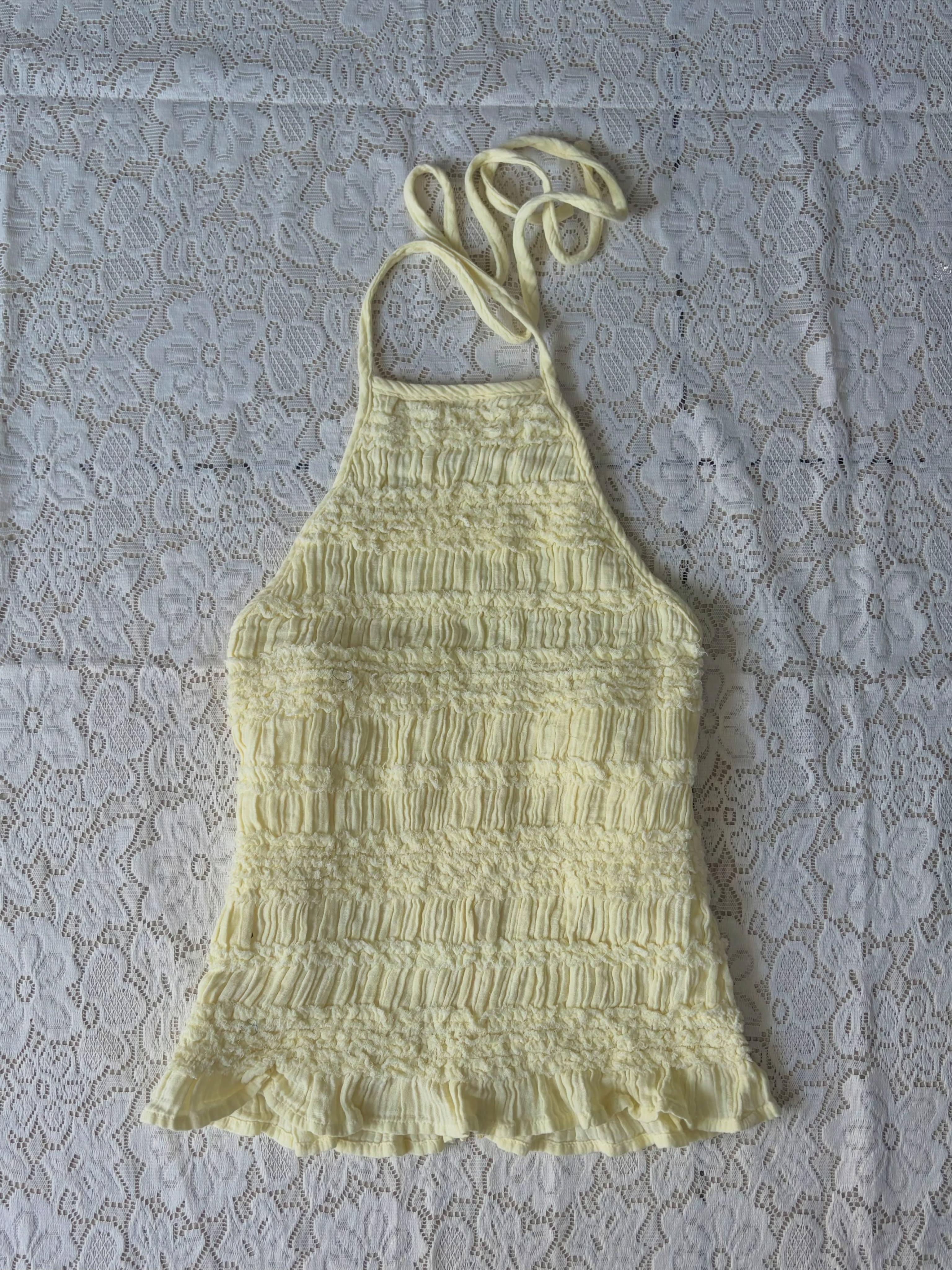 Halter neck tie up yellow top - View 1