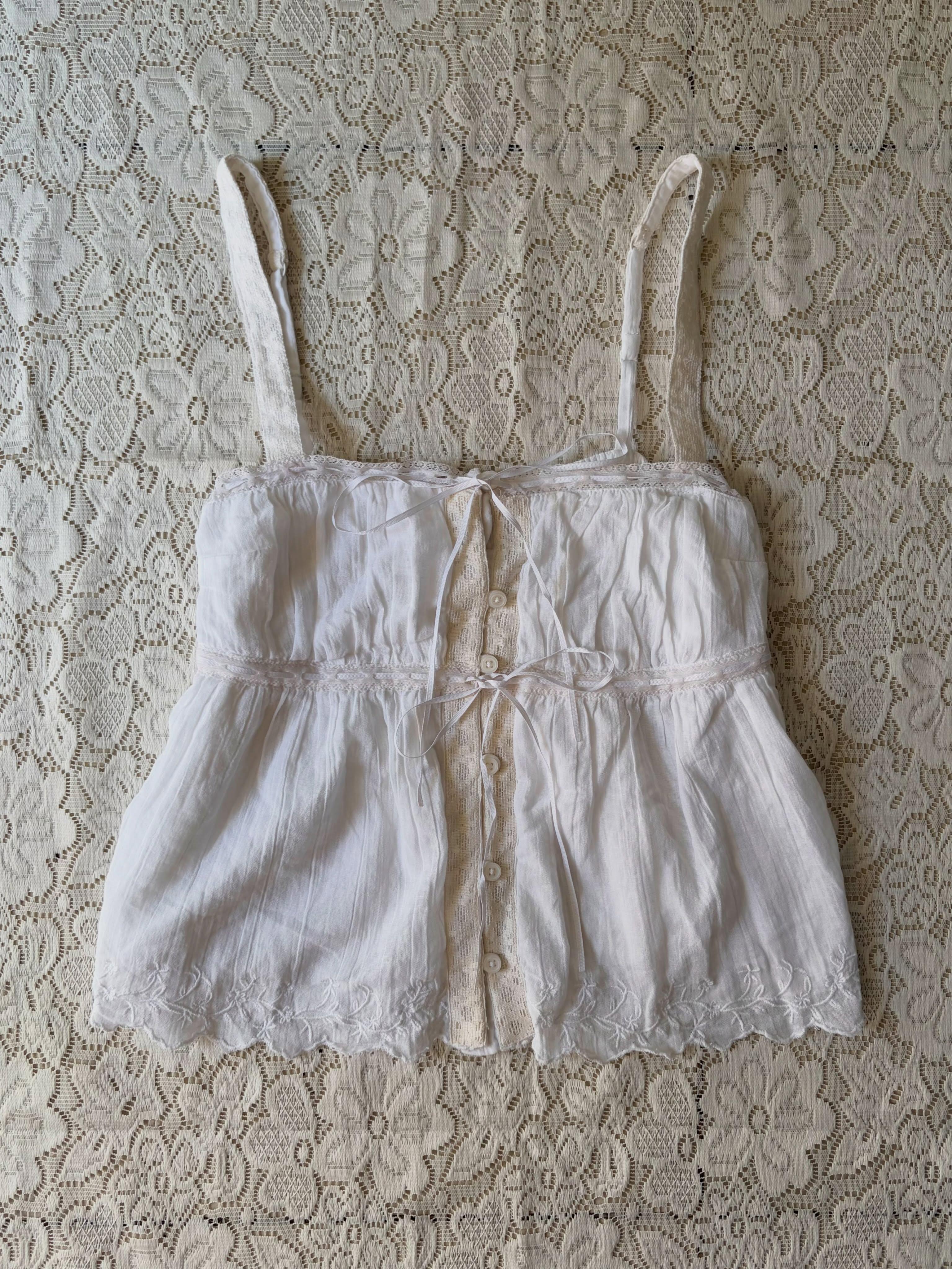 White lace-trim drawstring top from Anthropologie - View 1