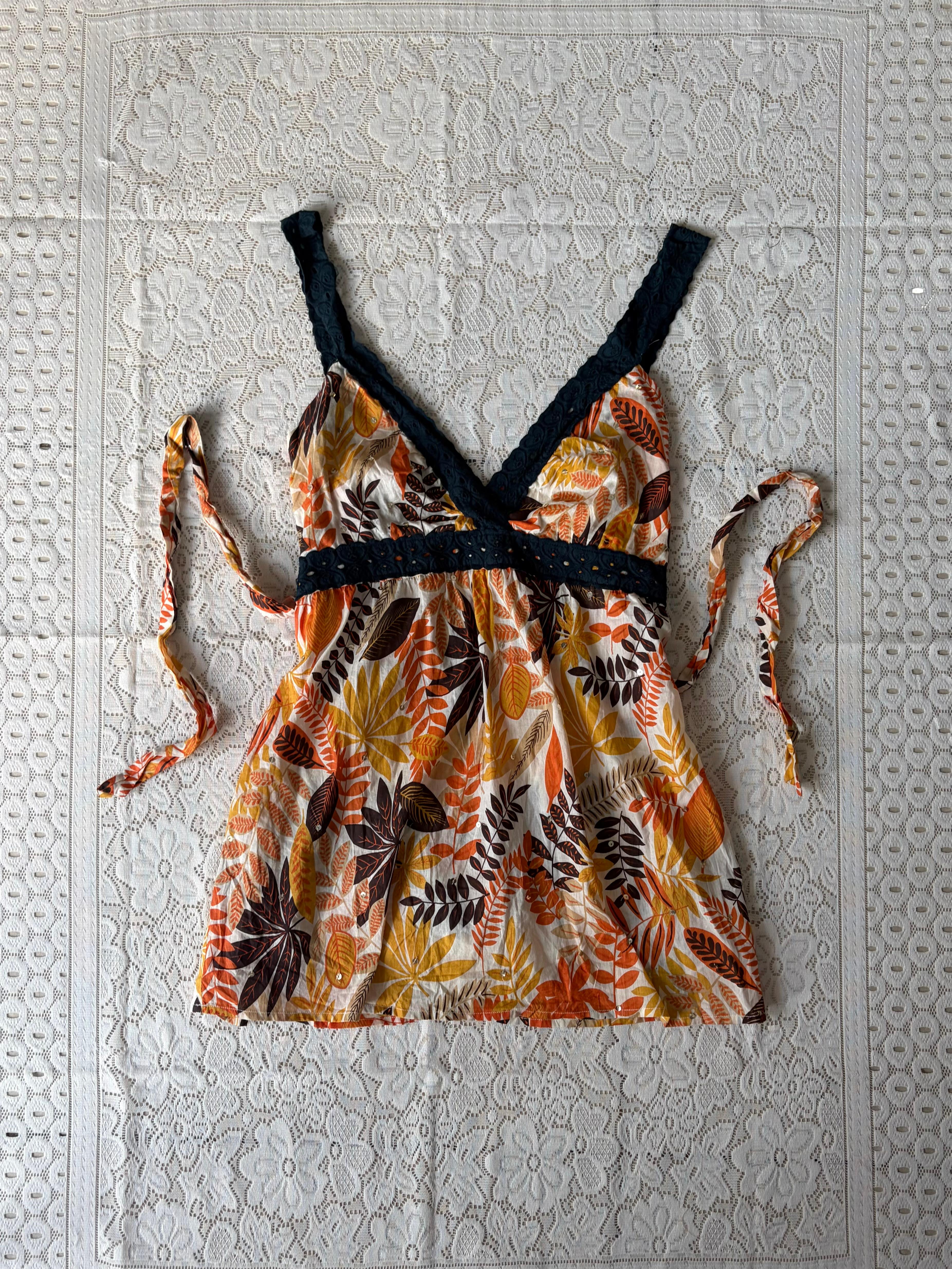 Product: Floral tie up back top