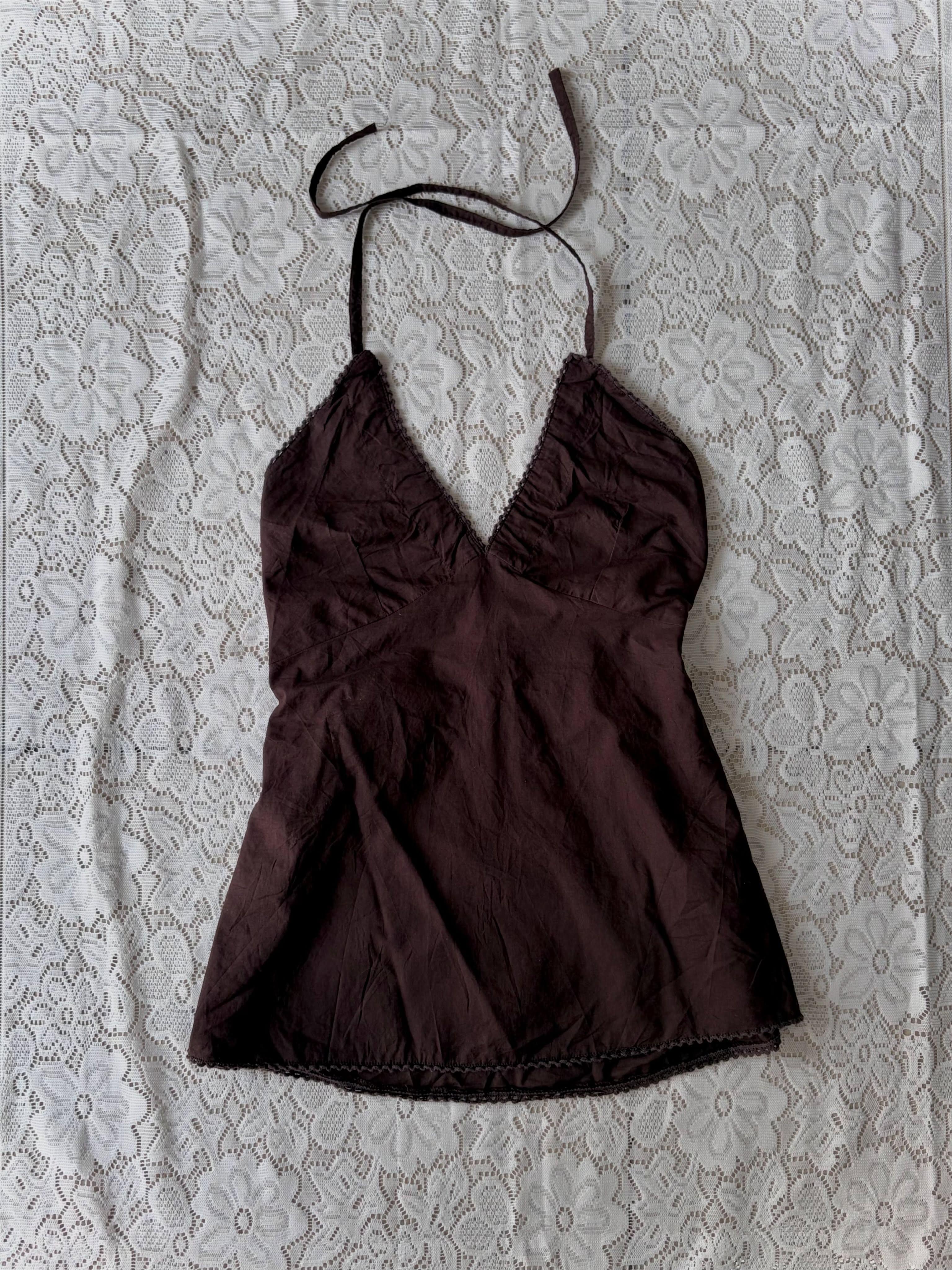 Brown halter neck cotton top - View 1
