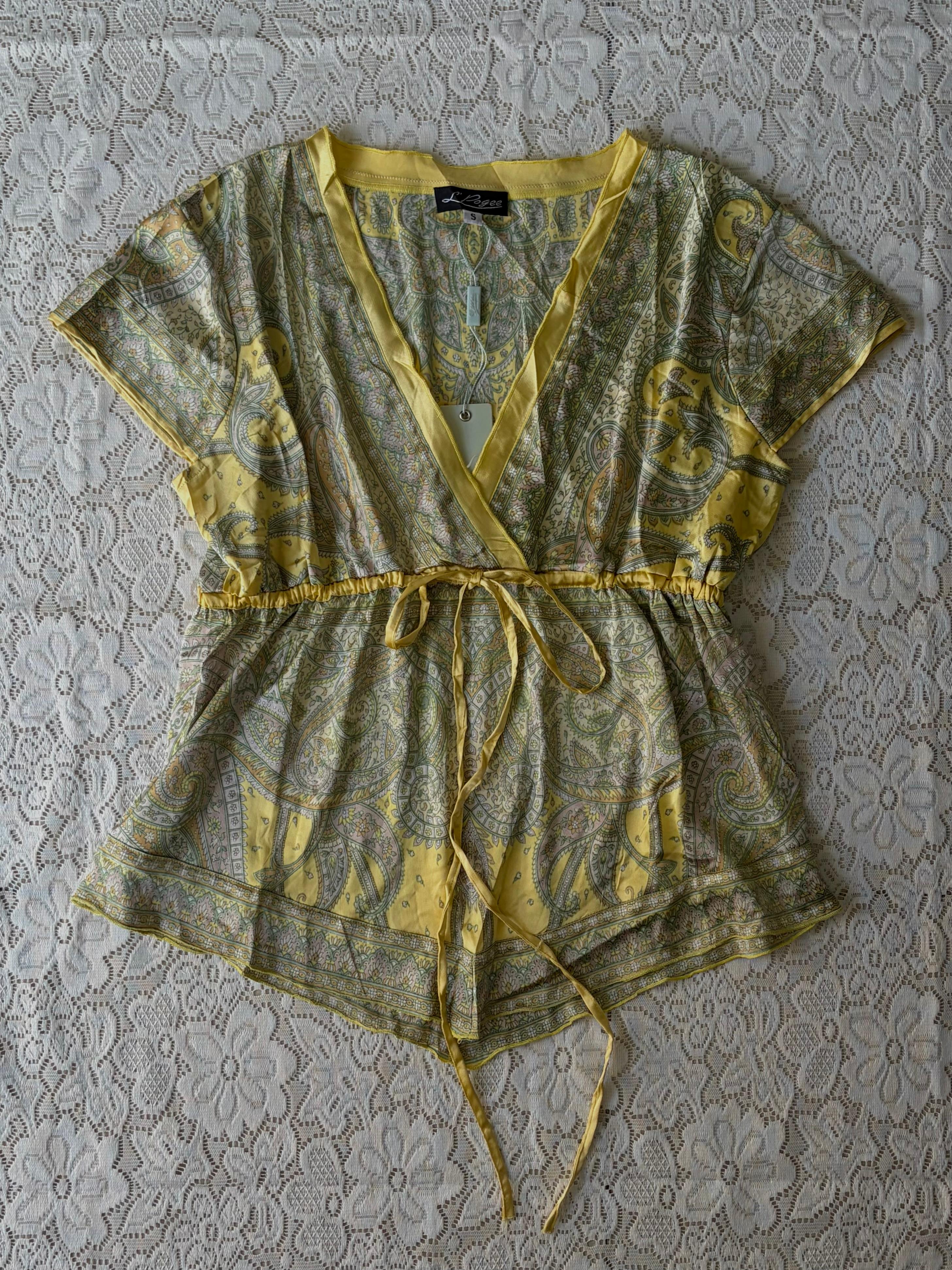 Paisley print satin drawstring top - View 1